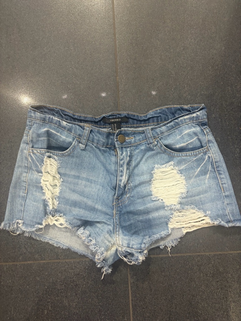 Forever 21 Light Wash Ripped Denim Shorts